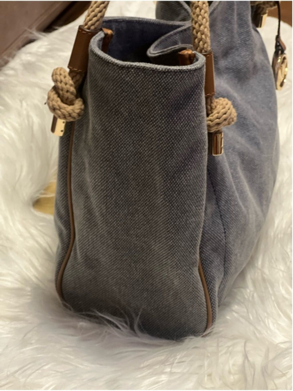 Michael Kors Denim-Style Rope in Light Blue with Gold Accents tote bag - Picture 11 of 13